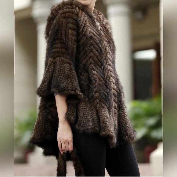 Belle Fare Jackets & Blazers - Belle Fare Knitted Mink Poncho Cape With Hood